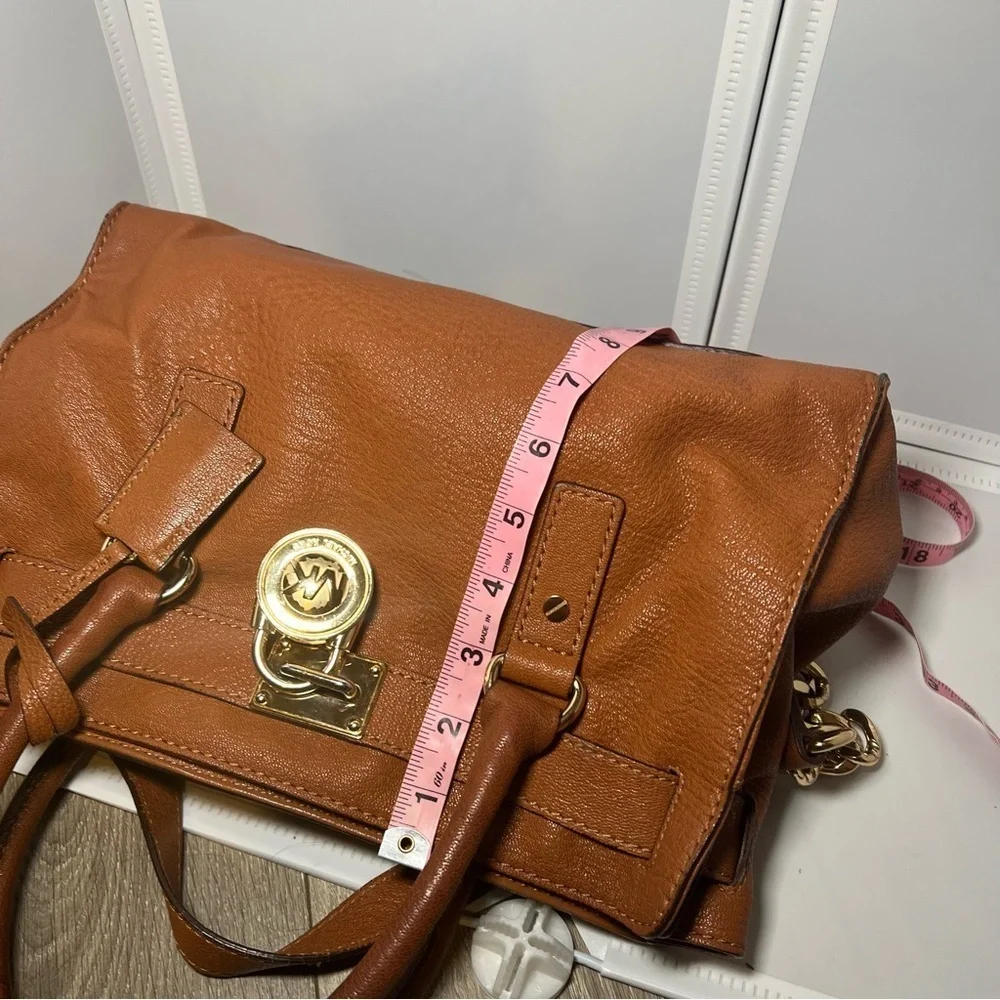 MICHAEL KORS Hamilton Medium Lock and Key Leather Bag Satchel/Shoulder Bag Brn