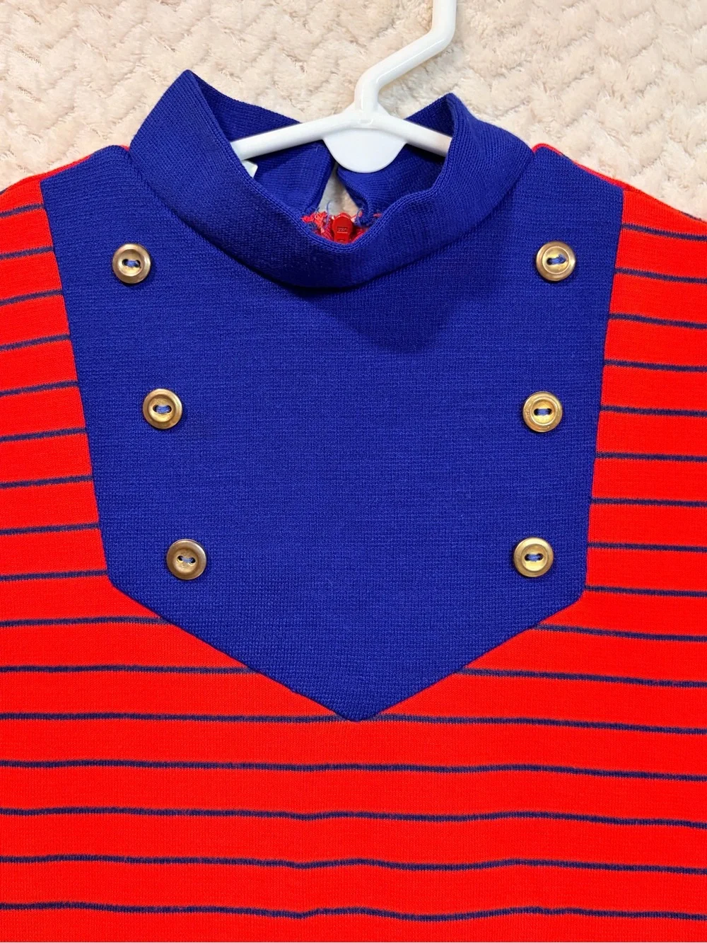 Vtg 70s Buster Brown Knit Dress Size 5 Kidcore Sailor Bib Red Blue Acrilan