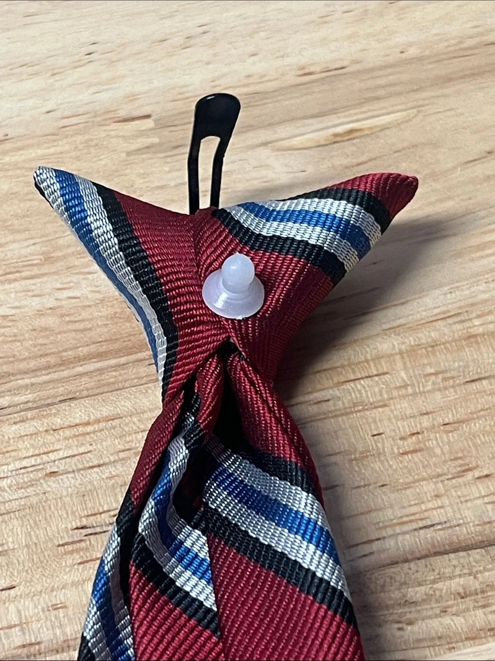 Boys Striped Clip-On Tie Burgundy Blue White