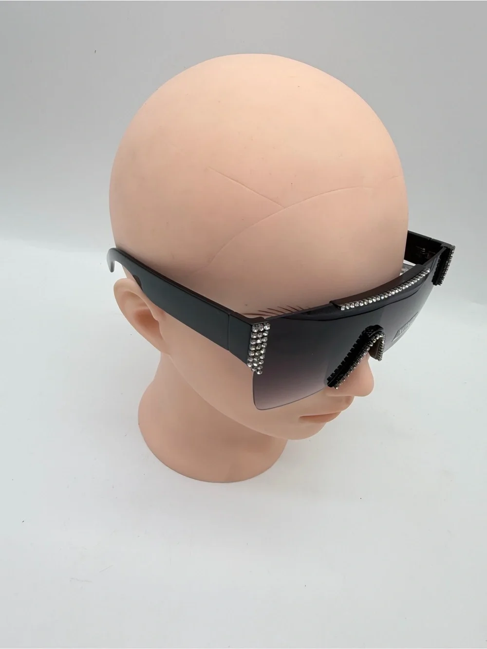 XOXO Oversized Shield Sunglasses with Rhinestone Trim - Black Gradient