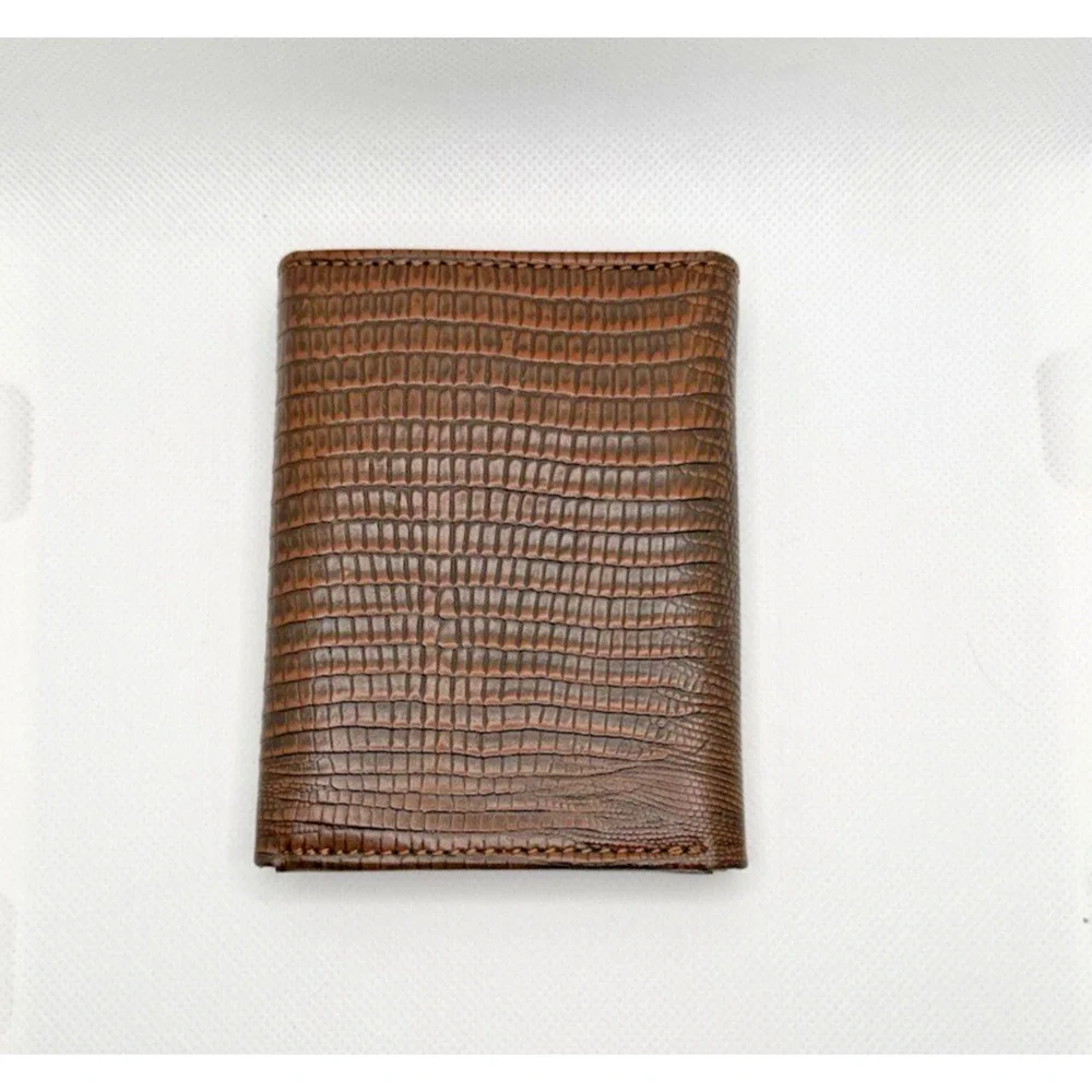 Ranger Belt Co Mens Brown Lizard Embossed Leather Trifold Wallet NIB Deadstock
