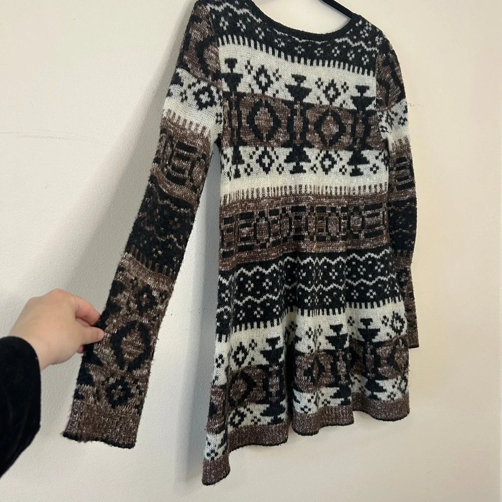 Free People Southwestern Boho Aztec‎ Knit Tunic Sweater Dress XS