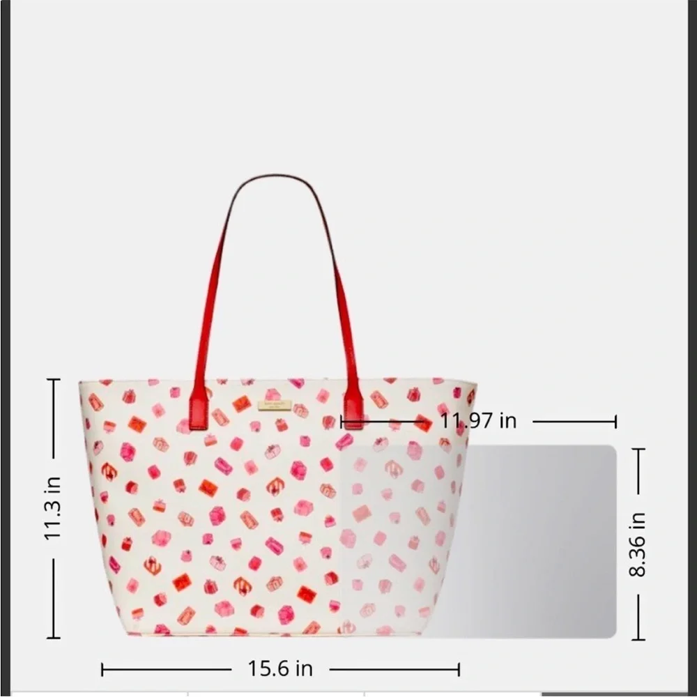 Kate Spade Red and Pink Gift Pattern Tote with Wristlet
