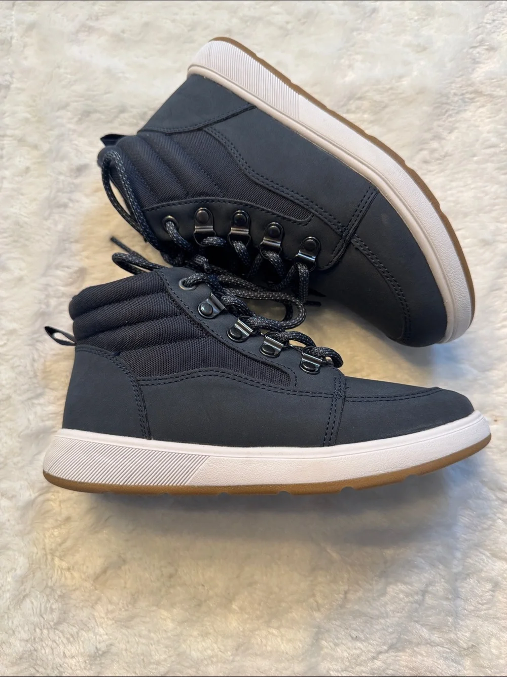 Cat & Jack Boys Gray High Top Sneaker Boots Side Zip Lace Up - EUC