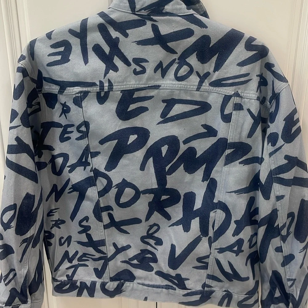 Jaded London Graffiti Blue denim jacket oversized size Small urban streetwear