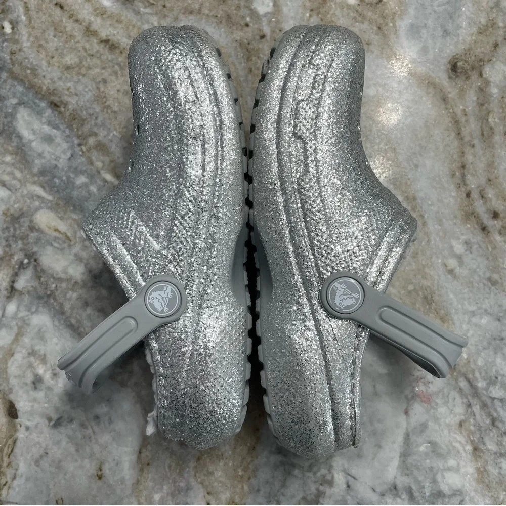 Crocs Classic Glitter Lined Clogs 'Silver Grey' 205937-00N Size C12 Toddler