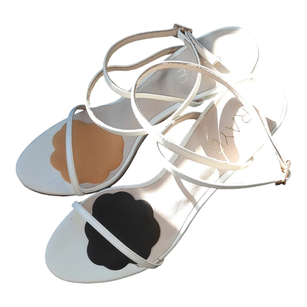 RAYE Leather Crystal Embellished Heels Disco Ball Strappy White Party Sandal 8.5