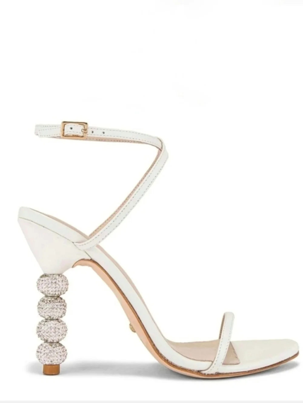RAYE Leather Crystal Embellished Heels Disco Ball Strappy White Party Sandal 8.5