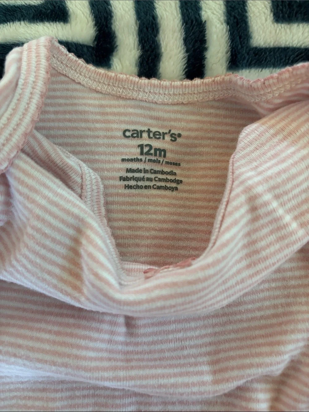 Carter's Light Pink & White Striped Long-Sleeve Baby Bodysuit