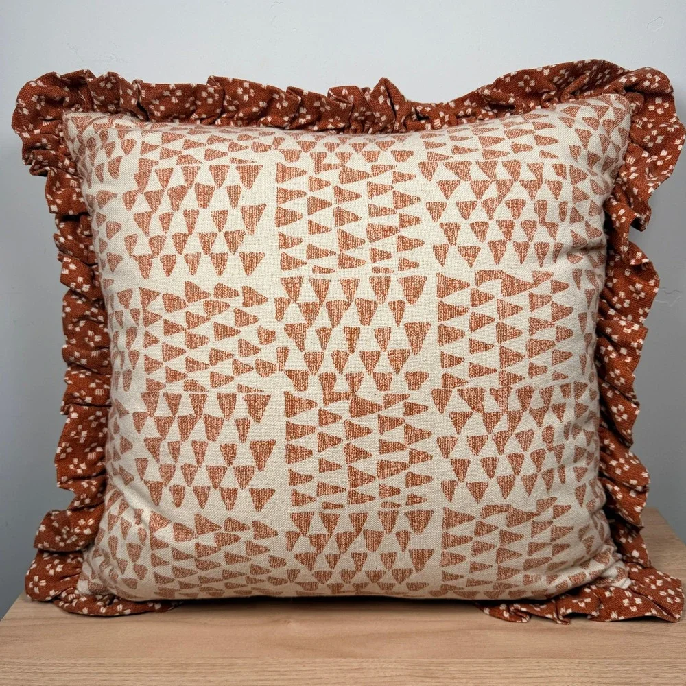 Threshold Square Decorative Throw Pillow 18x18 Rust Orange Ruffle Trim Fall Boho