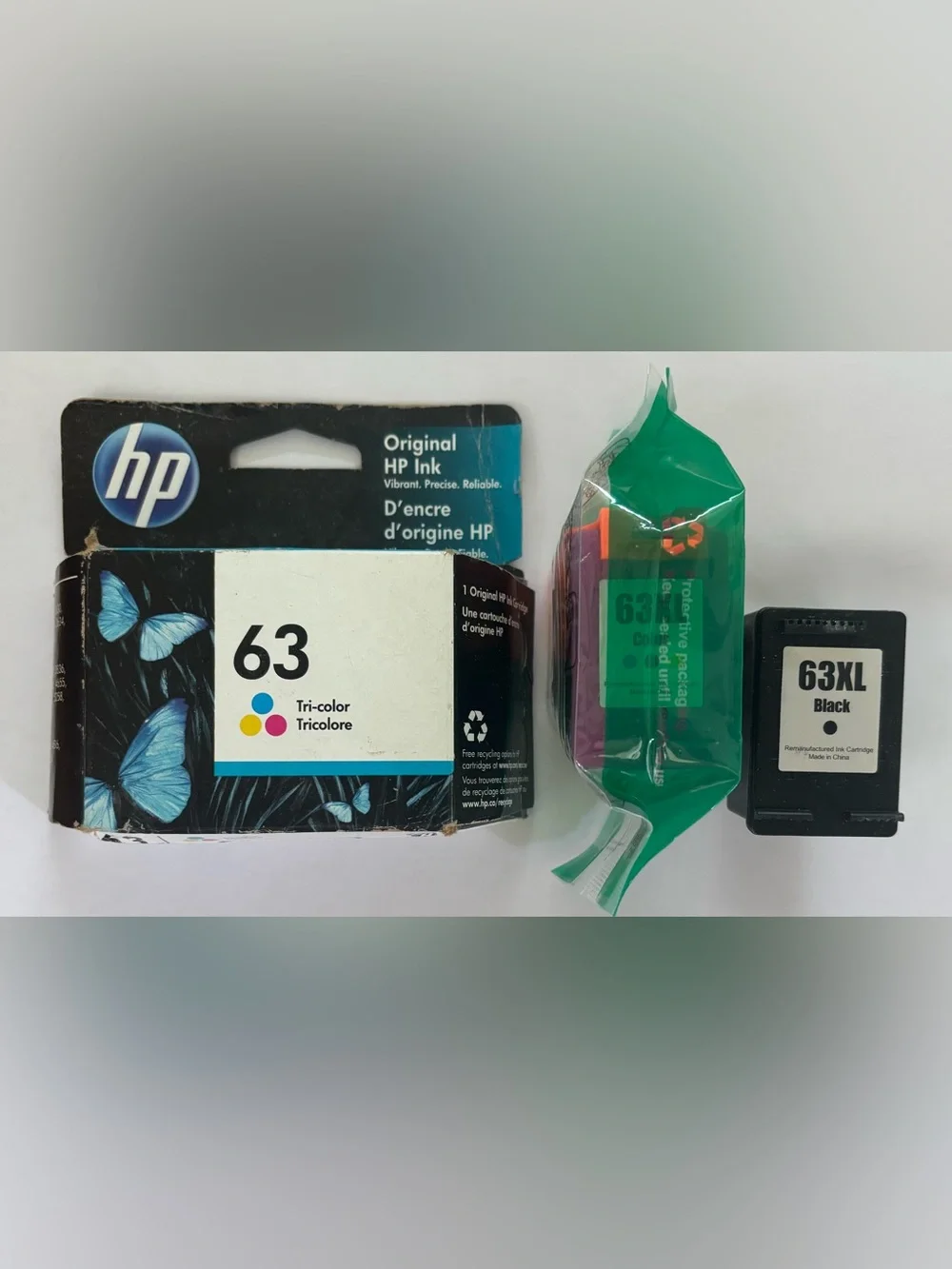 HP 63 tricolor & HP 63 XL color & black NEW NEVER USED 3 packs printer ink