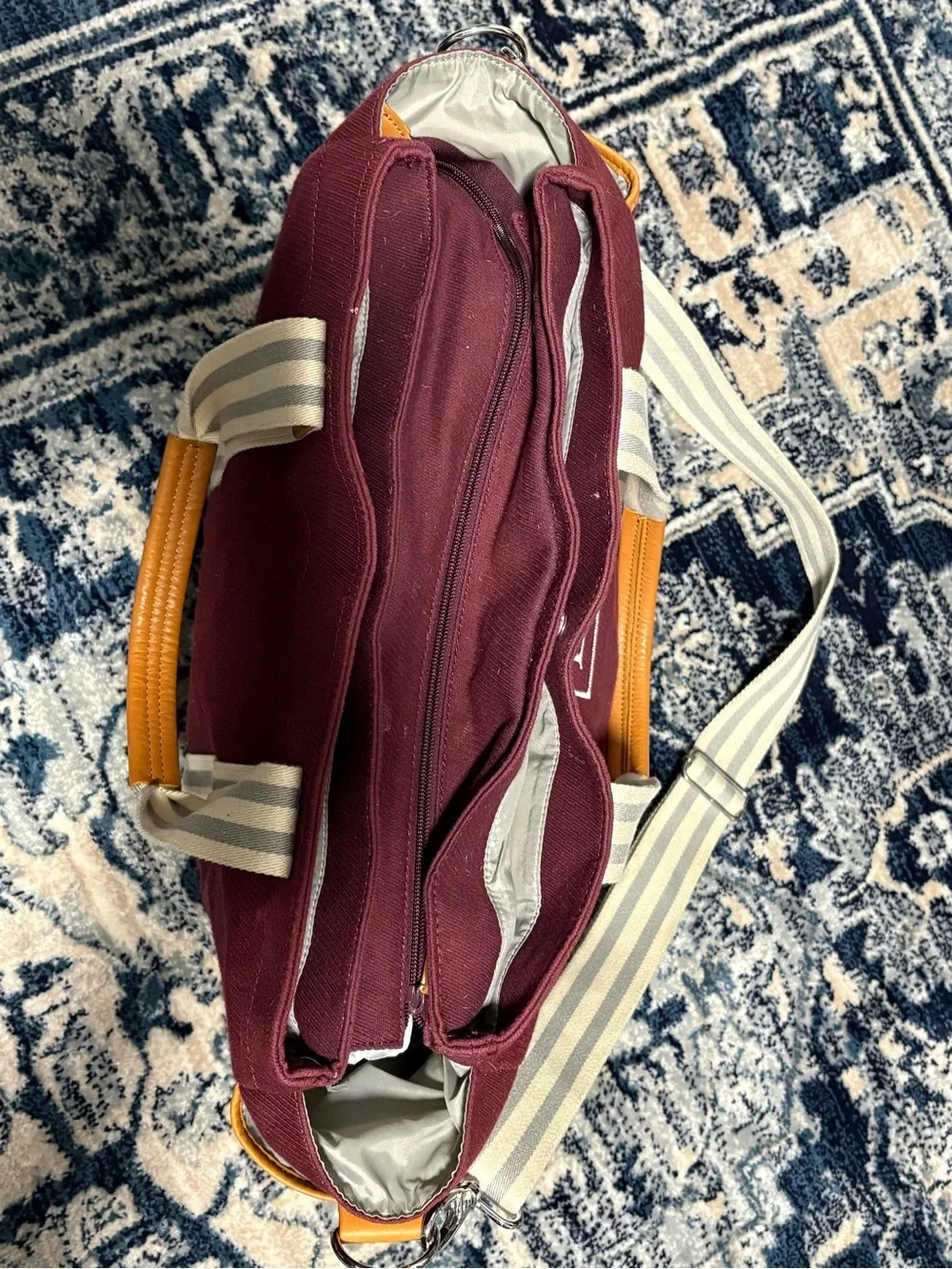 Pottery Barn Kids Burgundy Canvas Duffel with Tan Accents