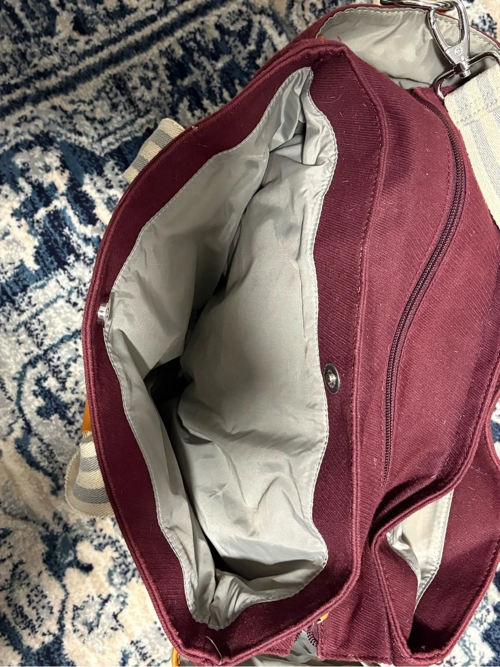 Pottery Barn Kids Burgundy Canvas Duffel with Tan Accents