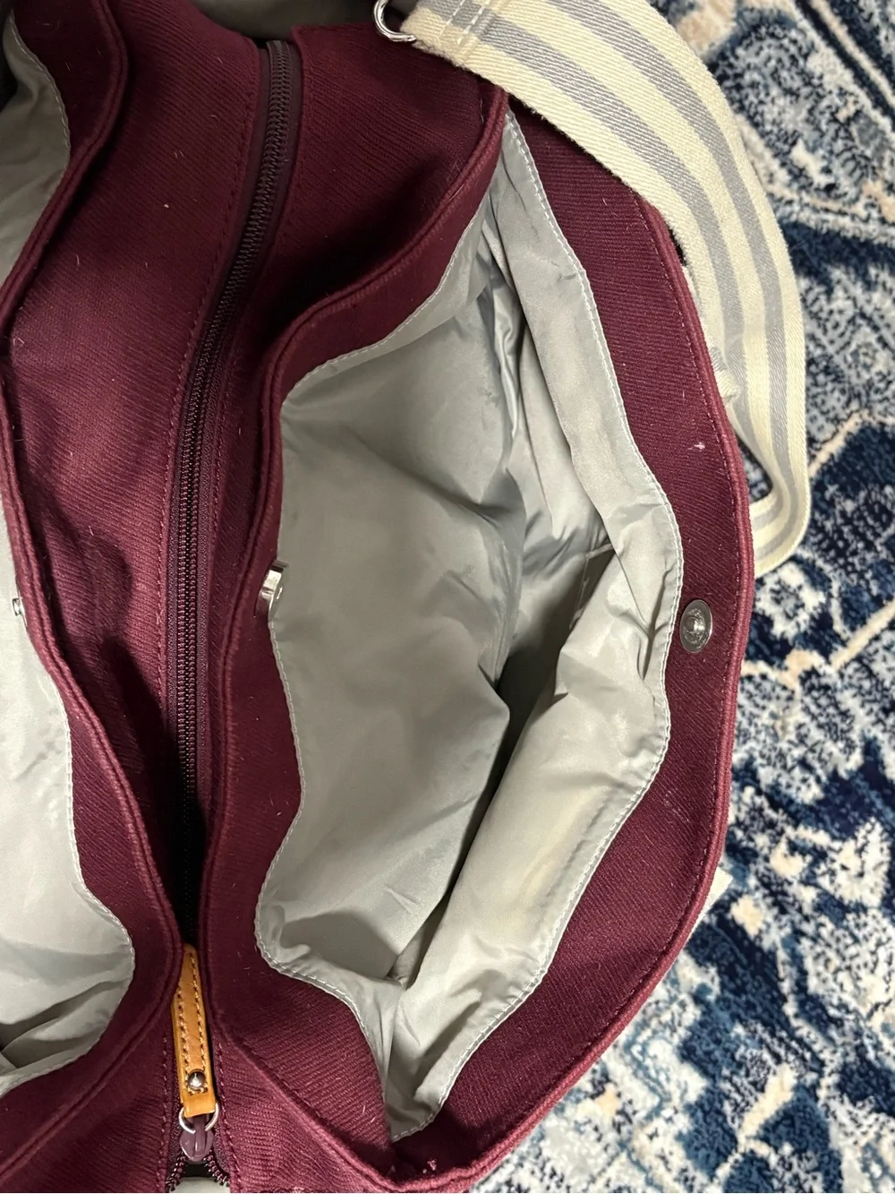 Pottery Barn Kids Burgundy Canvas Duffel with Tan Accents