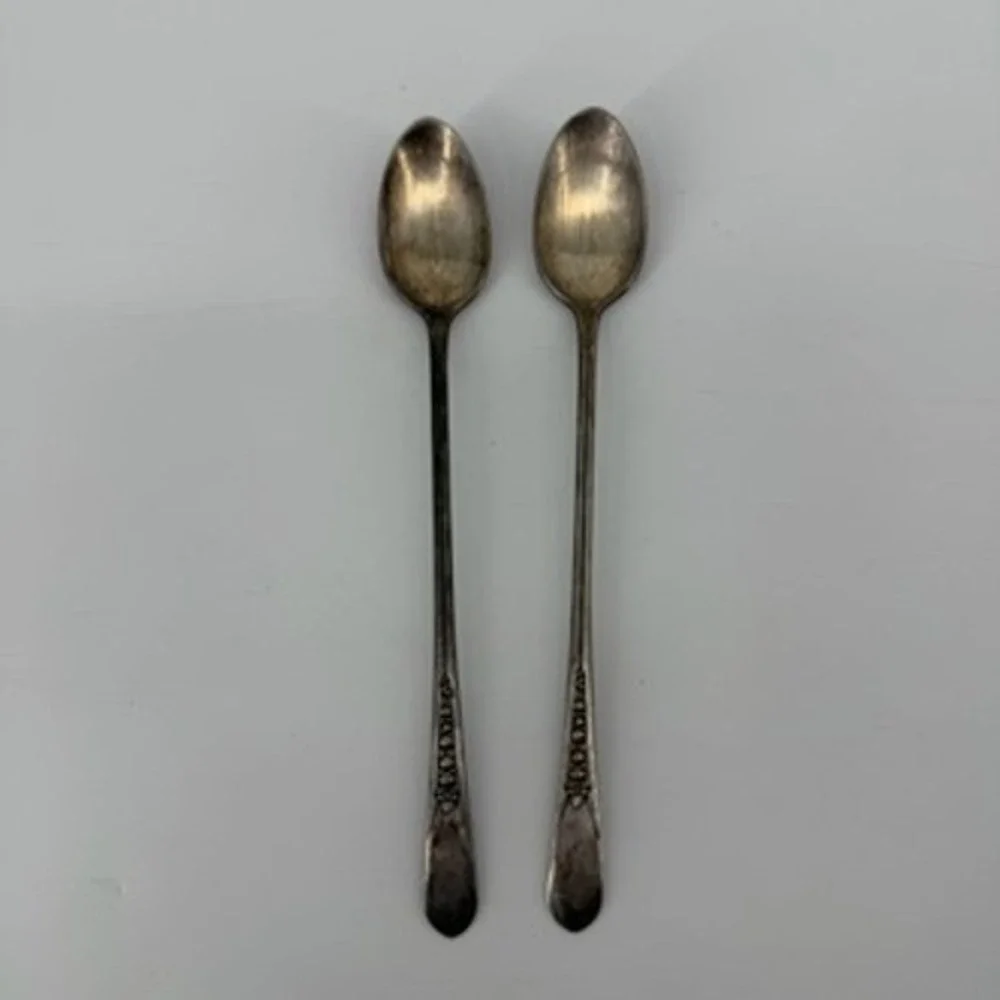 Wm Rogers Mfg Priscilla Lady Ann Silver Plate Iced Tea Spoons Set of 2 Vintage