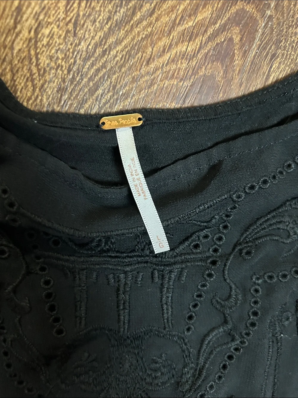 Free People Black Crochet-Detail Long-Sleeve Blouse
