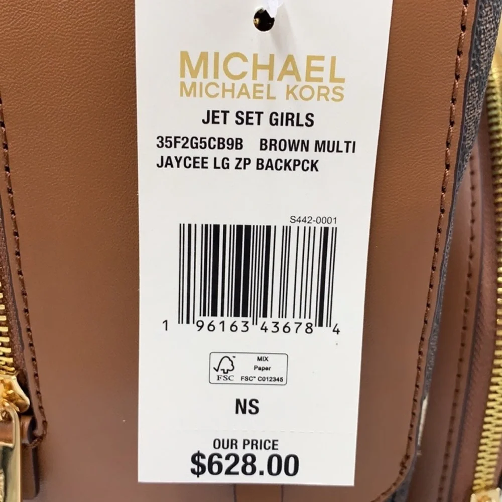 MICHAEL KORS JET SET GIRLS JAYCEE LARGE ZIP POCKET BACKPACK BROWN MULTI COLOR