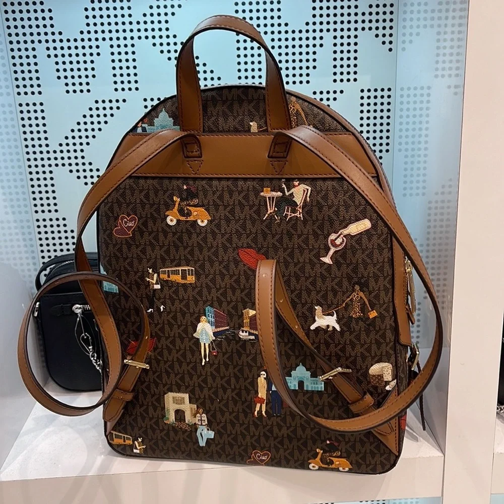 MICHAEL KORS JET SET GIRLS JAYCEE LARGE ZIP POCKET BACKPACK BROWN MULTI COLOR