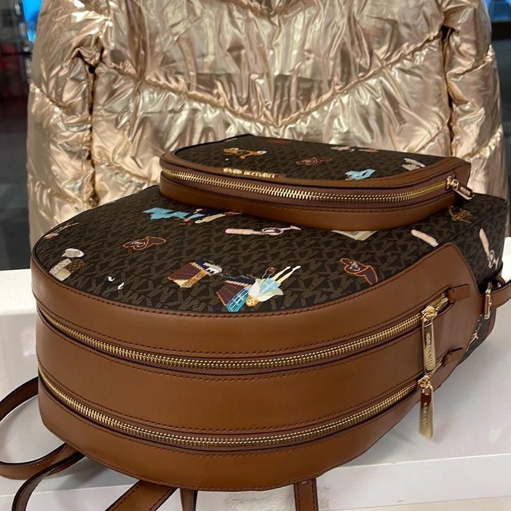 MICHAEL KORS JET SET GIRLS JAYCEE LARGE ZIP POCKET BACKPACK BROWN MULTI COLOR