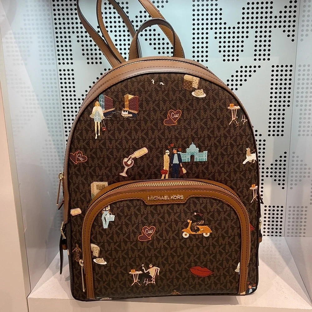 MICHAEL KORS JET SET GIRLS JAYCEE LARGE ZIP POCKET BACKPACK BROWN MULTI COLOR