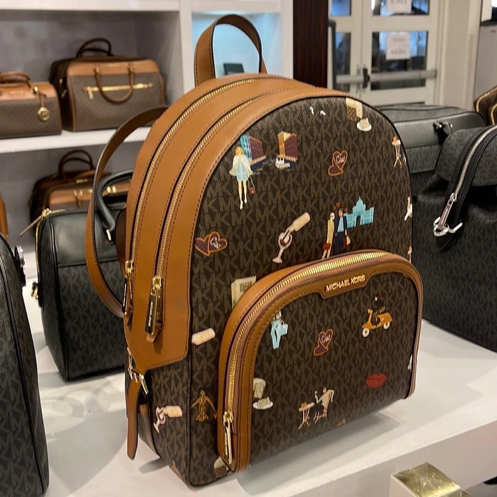 MICHAEL KORS JET SET GIRLS JAYCEE LARGE ZIP POCKET BACKPACK BROWN MULTI COLOR