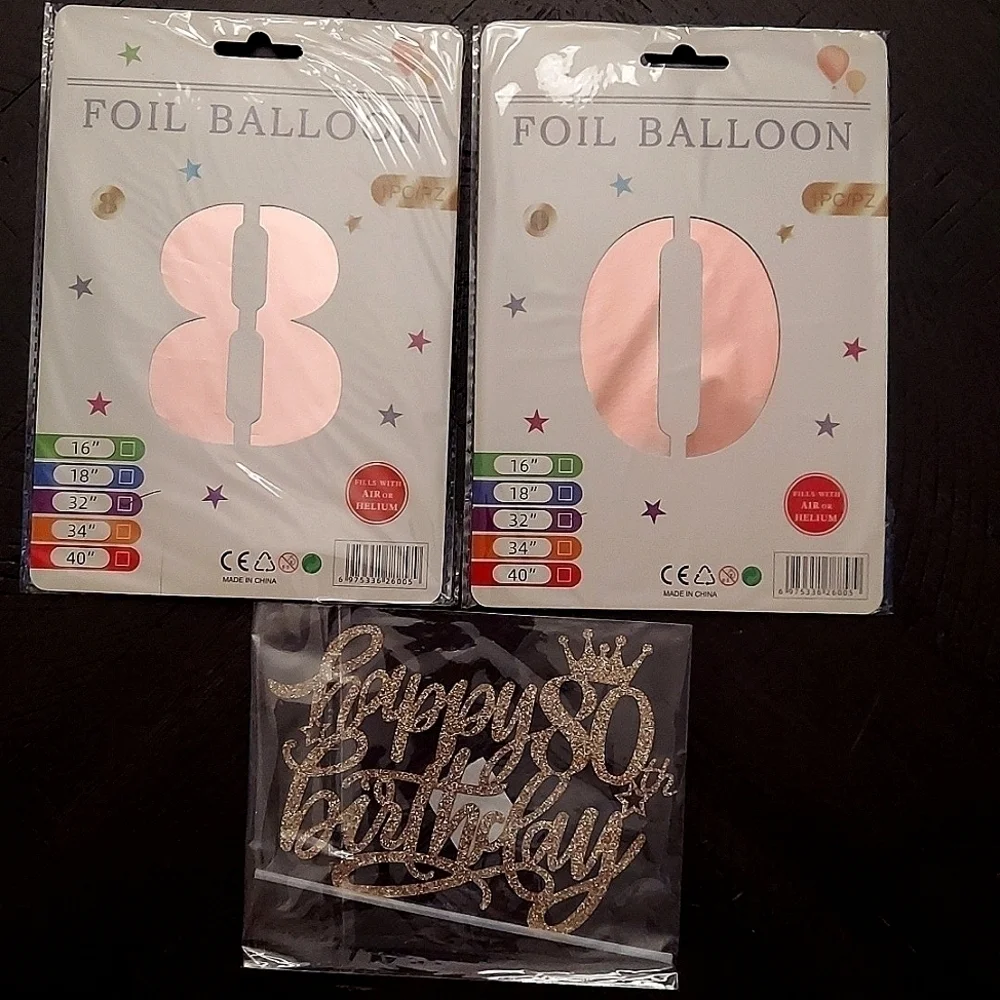 80 Rose Gold 32in Balloons and Gold Happy Birthday Cake Topper