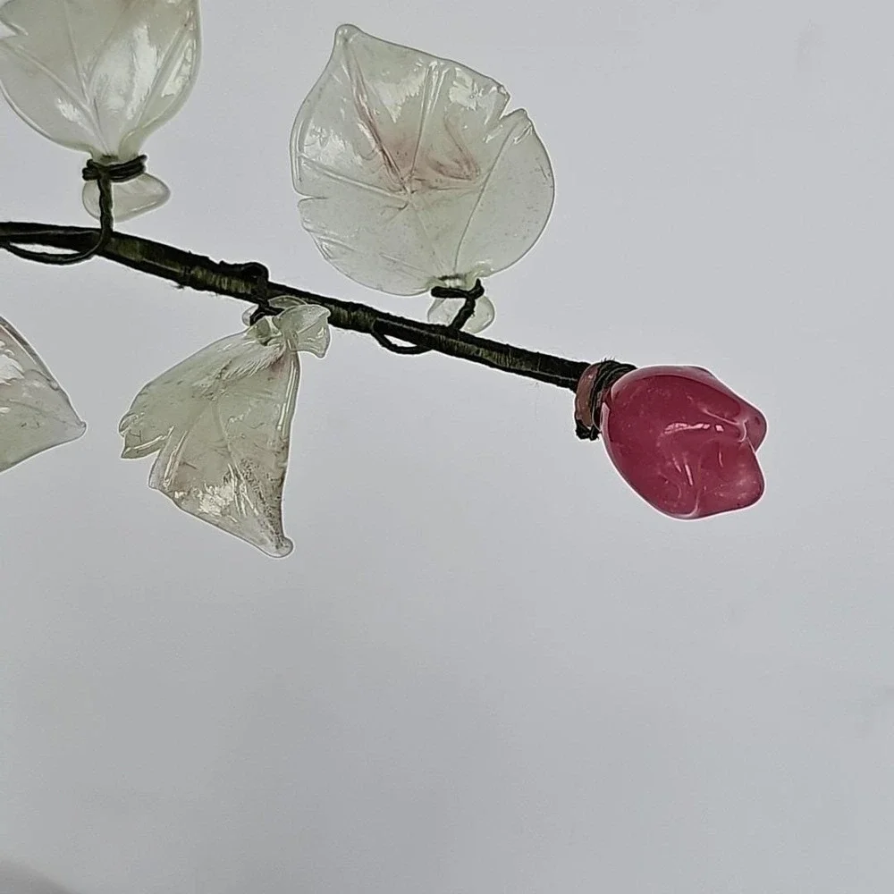 Vintage Chinese Glass Bonsai Tree Pink Cherry Blossom Celadon Pot Chinoiserie