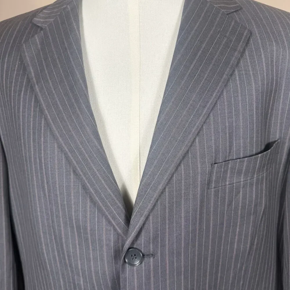 F.R. Tripler Mens Silk Wool Blend PIn Striped Gray Blazer Suit Coat Size 46