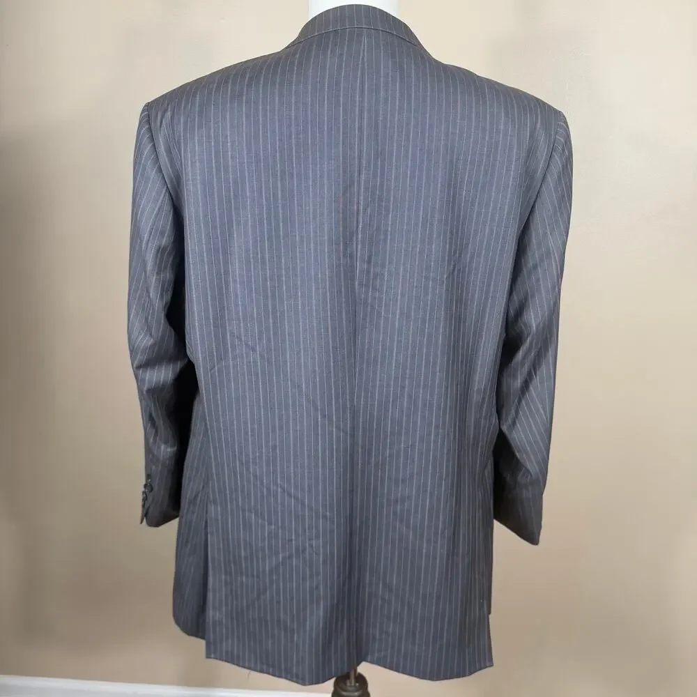 F.R. Tripler Mens Silk Wool Blend PIn Striped Gray Blazer Suit Coat Size 46
