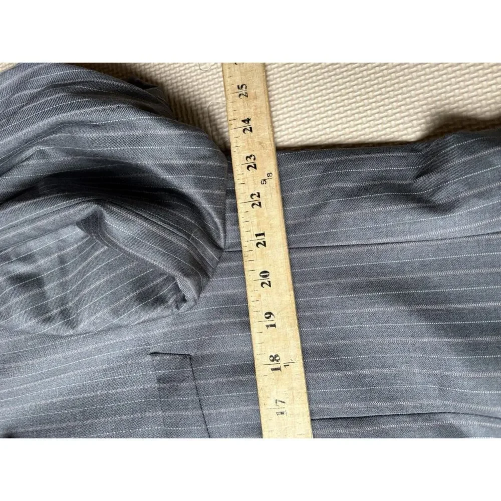 F.R. Tripler Mens Silk Wool Blend PIn Striped Gray Blazer Suit Coat Size 46