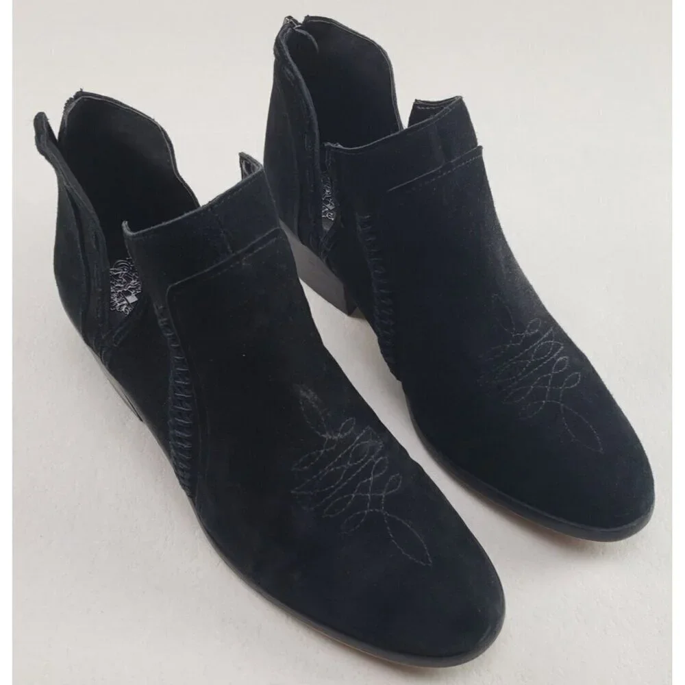 Vince Camuto Presita Ankle Boot Womens 9 Black Suede Western Cut Out Back Zipper