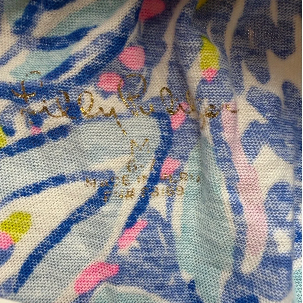 Lilly Pulitzer Girls Blue Pink Floral Tiered Knit Dress Size M 6-7 Sleeveless
