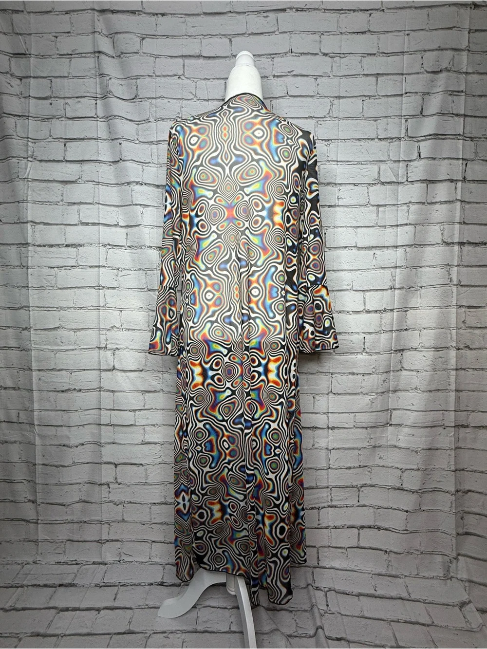 Flare Sleeve Long Mesh Duster Cardigan XS Psychedelic Indie Hippie 70s Cover Up