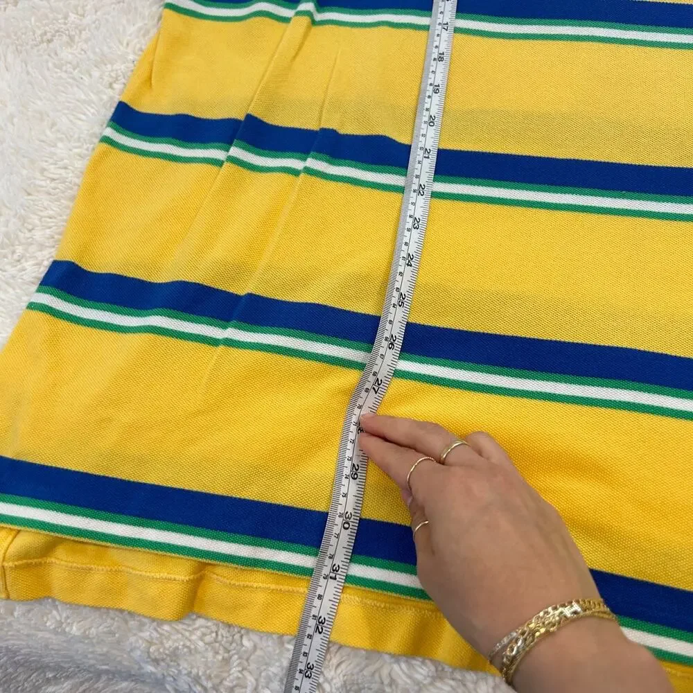 Polo Ralph Lauren Mens Yellow/Blue Striped 2XL Cotton Preppy Casual Summer Golf