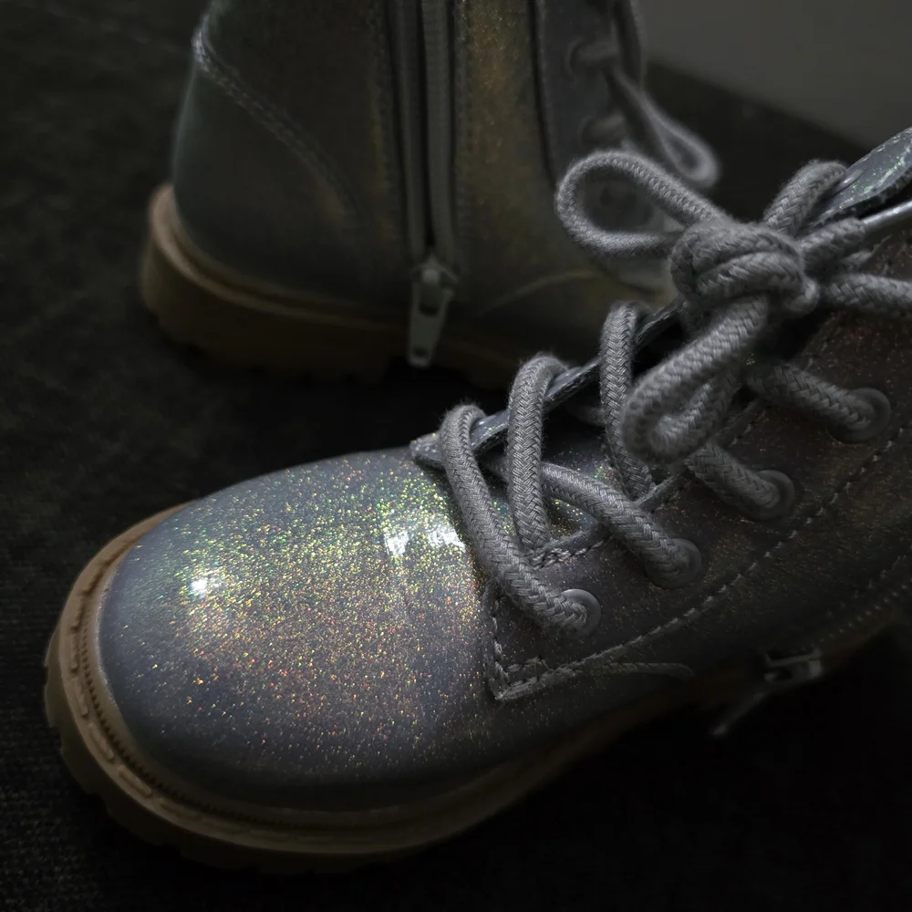 Old Navy Kids' Glitter Silver Lace-Up Boots