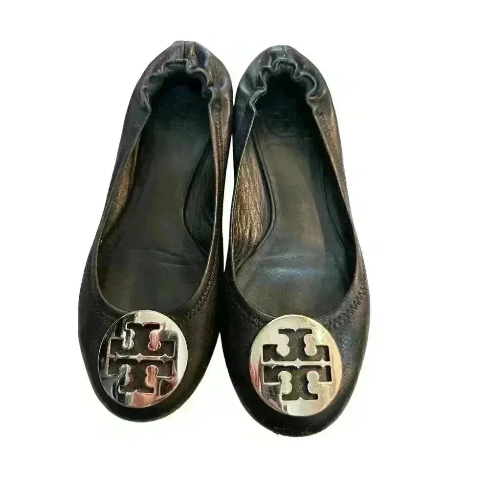 - Tory Burch Reva Leather Black Ballet Flats in Size 7M, Pre-Owned Good Con