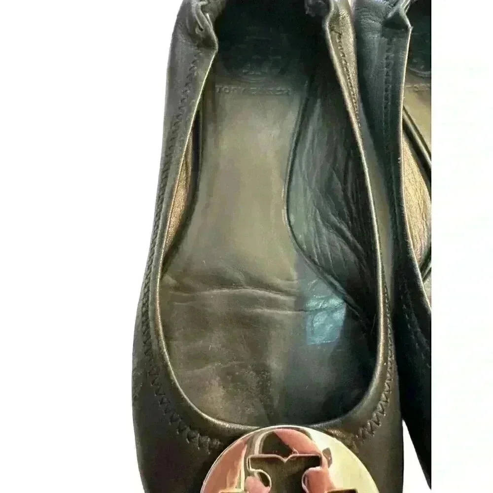 - Tory Burch Reva Leather Black Ballet Flats in Size 7M, Pre-Owned Good Con