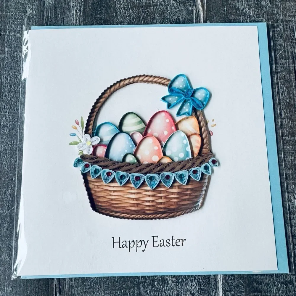 Happy Easter Quilling Art Easter Eggs Basket Spring Greeting Card