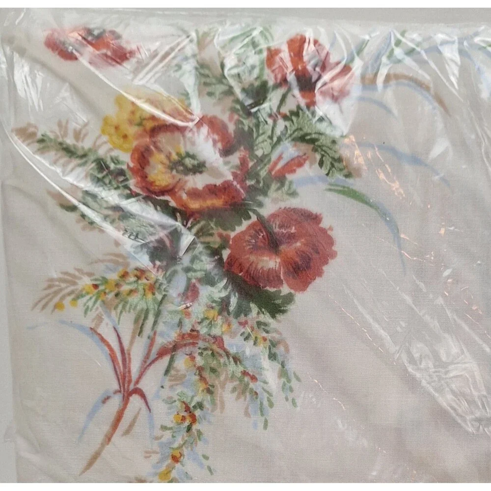 NOS Sears Full Size Flat Fitted Sheets Sherwood Garden Percale Perma Prest 1970s