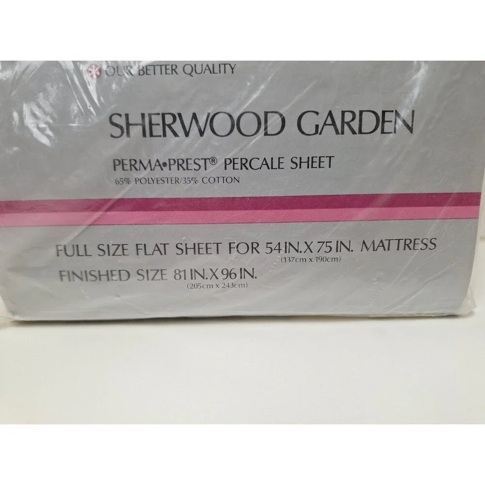 NOS Sears Full Size Flat Fitted Sheets Sherwood Garden Percale Perma Prest 1970s