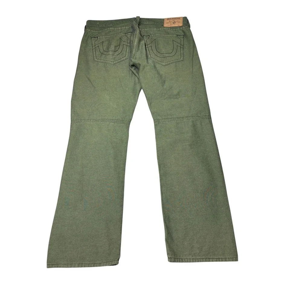 True Religion Mens Section Moto Slim Pants Olive Green‎ Biker Ribbed 38X33