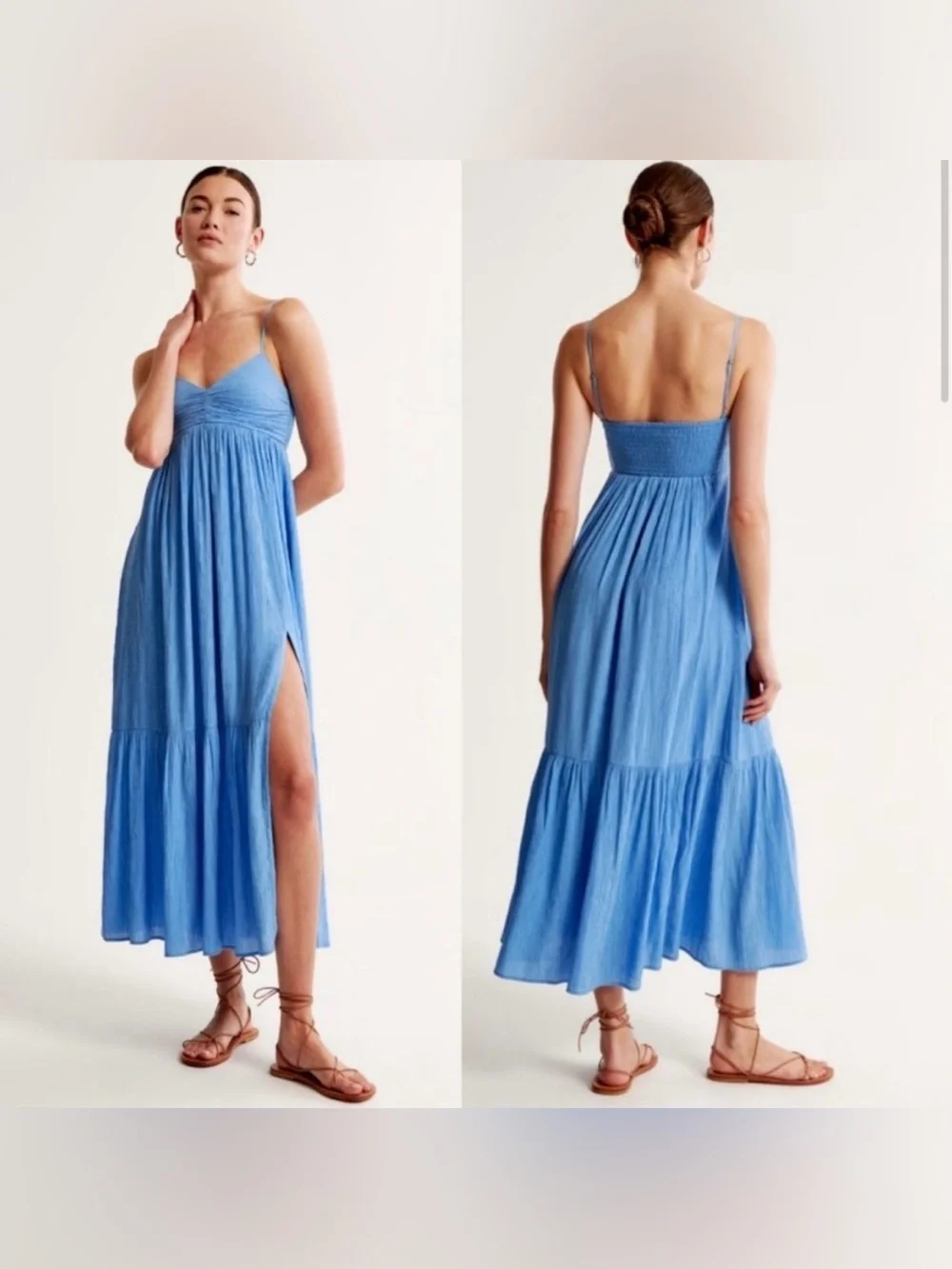 Abercrombie & Fitch Crinkle Textured Ruched Maxi Dress