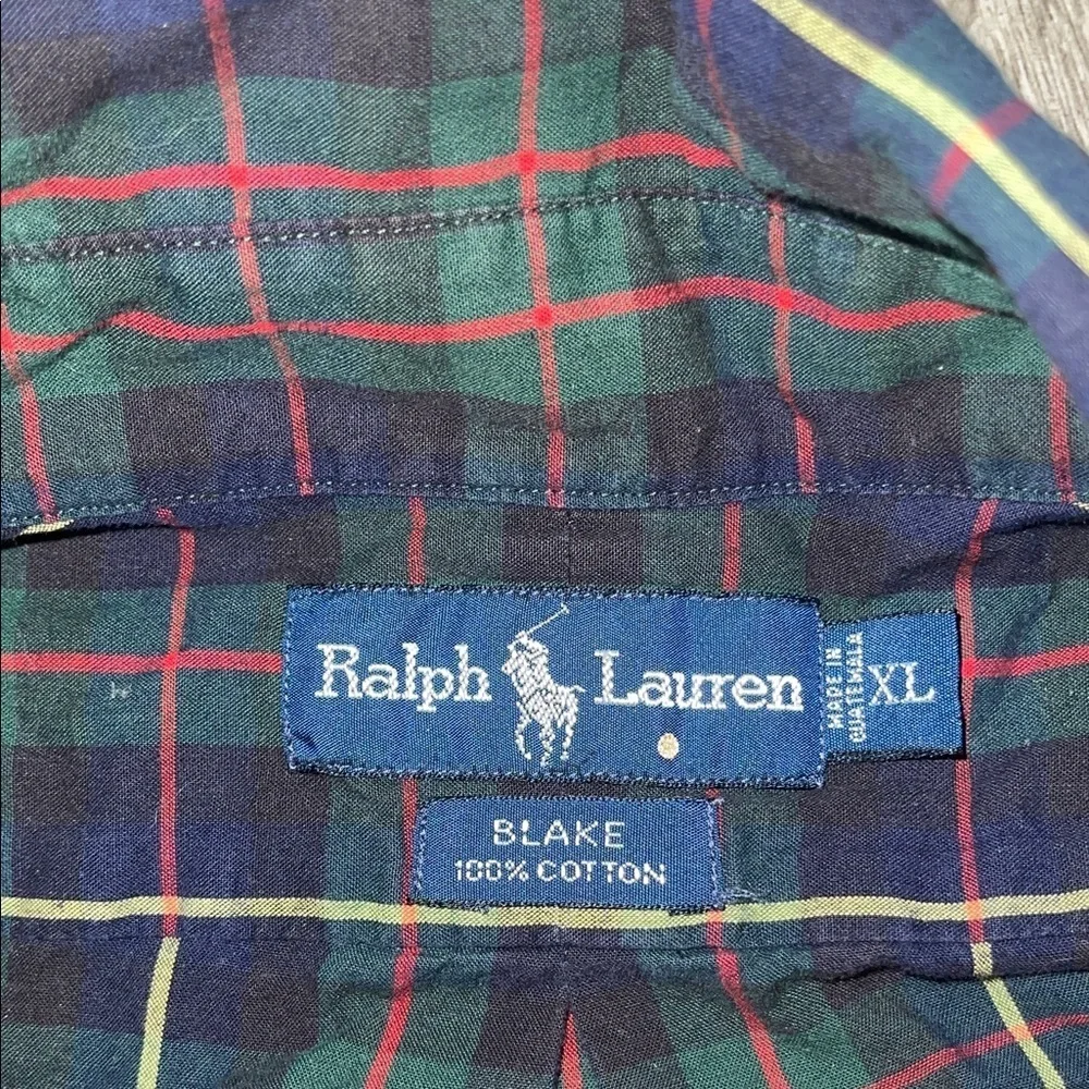 Polo by Ralph Lauren Men's Checkered Shirt - navy and Green xl 100% cotton