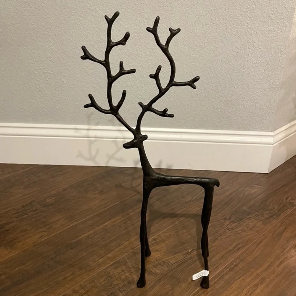 Pottery Barn MEDIUM Black Bronze Sculpted Twig Holiday Reindeer Deer NEW IN BOX