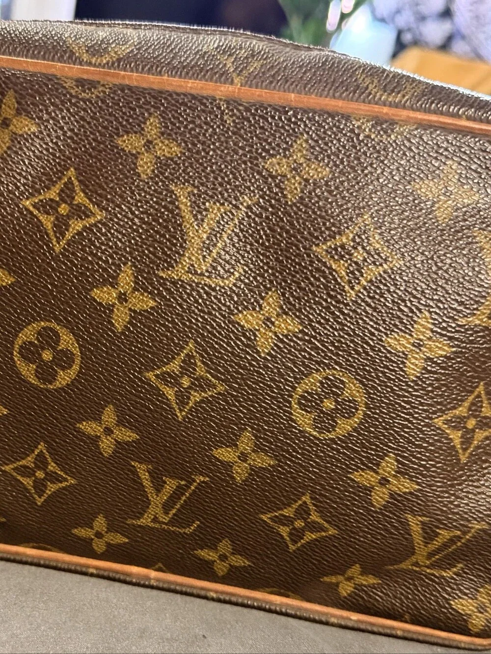 Louis Vuitton Monogram Canvas Shoulder Bag in Brown and Tan Trim