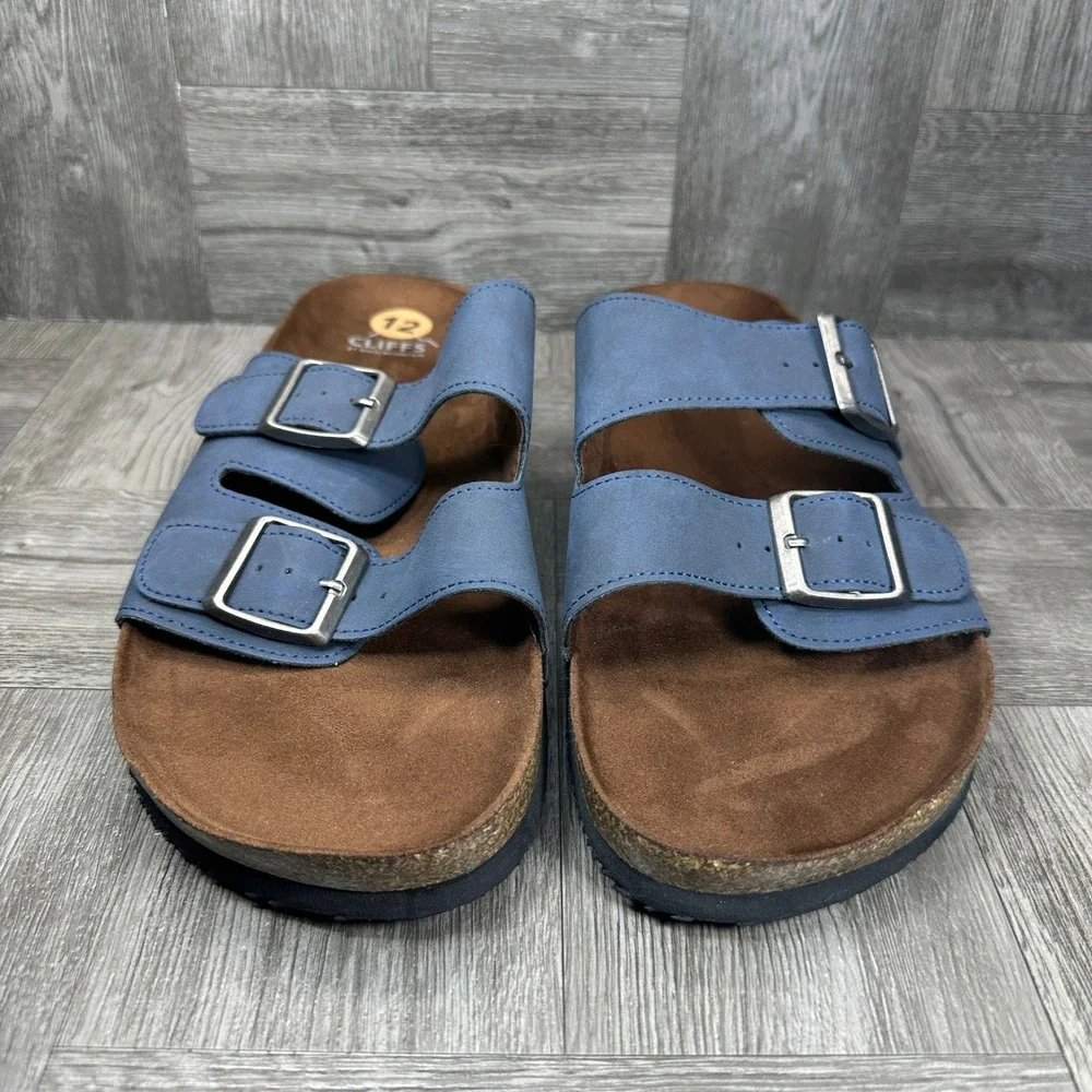Cliffs by White Mountain Sandals Mens 12 Blue Double Strap Casual Slide NEW