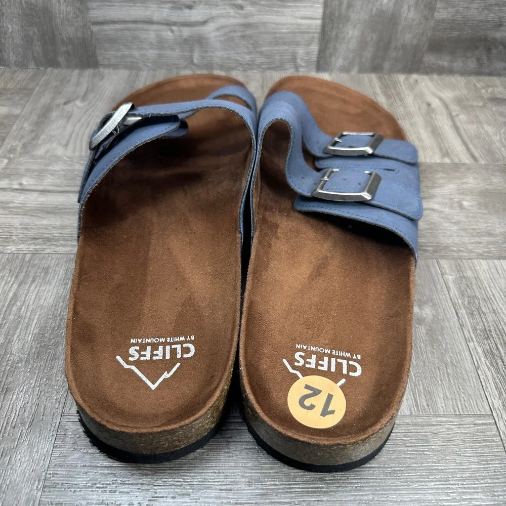 Cliffs by White Mountain Sandals Mens 12 Blue Double Strap Casual Slide NEW