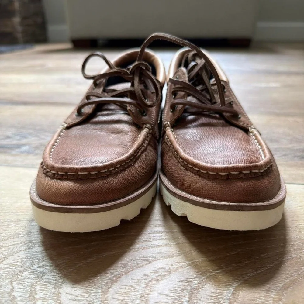Sperry Authentic Original Lug Sole Slip On Boat Shoes Brown Leather Tan Sz 8.5