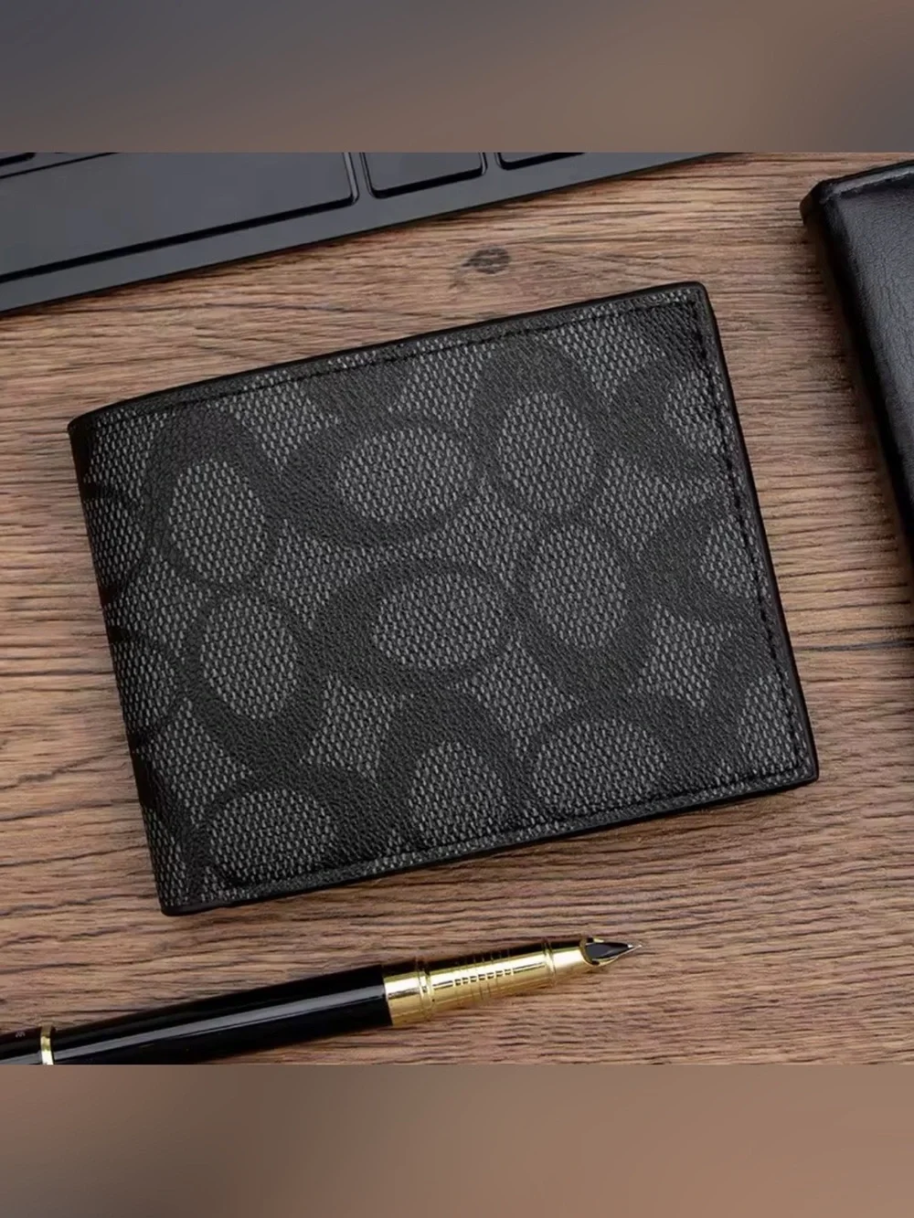New Black Signature Canvas Card & Key Bi-Fold Holder