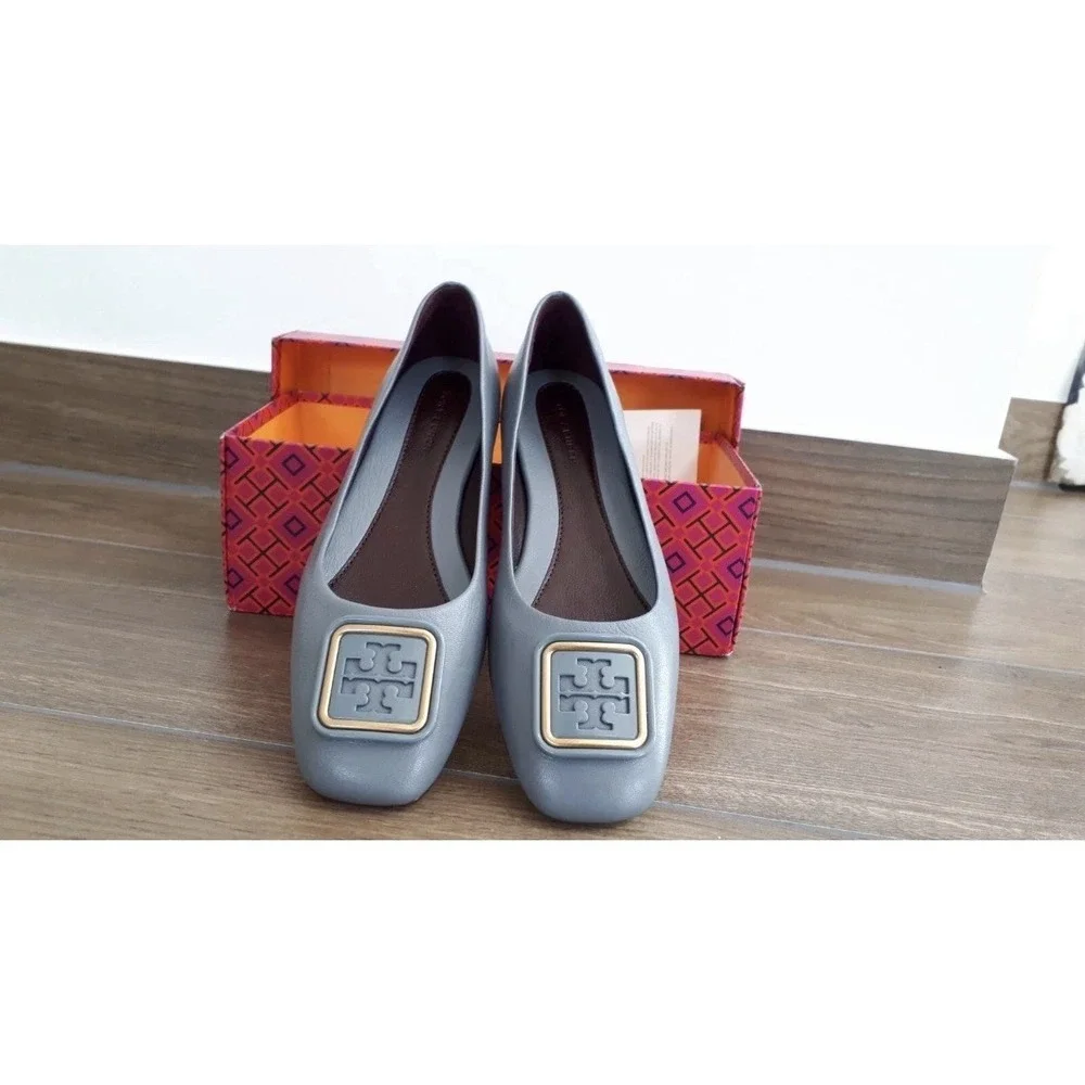 Tory Burch GEORGIA BALLET, Calf Leather, Rainwater / Plum, size 8.5 new w box
